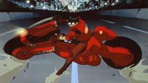 Kaneda powerslides his motorcycle in Akira