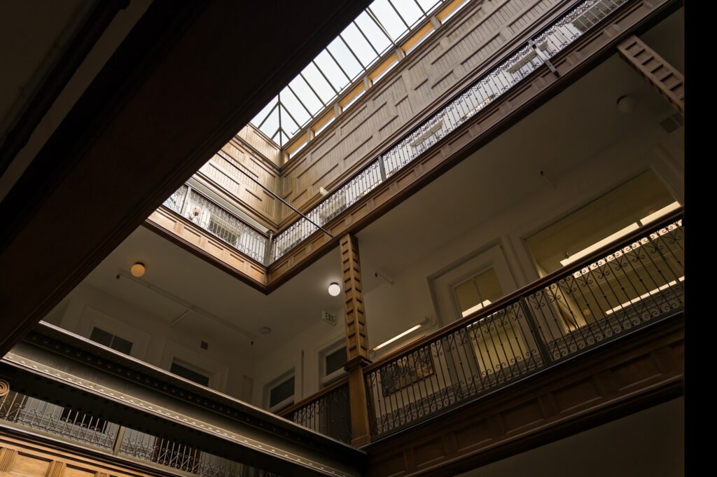 High contrast photo of a building interior