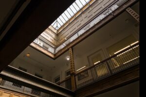 High contrast photo of a building interior