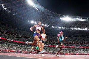 Allyson Felix competes in the Women's 400m Final at the Tokyo 2020 Olympic Games on August 6, 2021