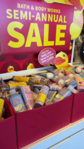 Bath & Body Works semi-annual sale featuring Cotton Candy Clouds body care products.