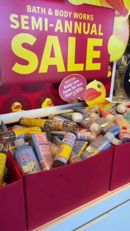 Bath & Body Works semi-annual sale featuring Cotton Candy Clouds body care products.
