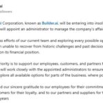 Builder.ai's statement declaring bankruptcy.