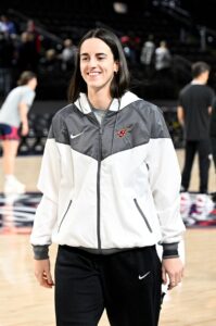 Caitlin Clark #22 of the Indiana Fever walks onto the court before the game against the Washington Mystics at CFG Bank Arena on May 28, 2025 in Baltimore, Maryland.