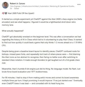 robert jr caruso linkedin post chess match between atari and chatgpt