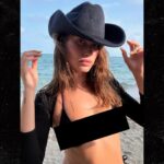 Hailey Bieber in a Black Bikini