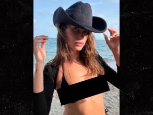 Hailey Bieber in a Black Bikini