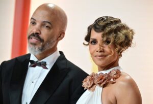 Actor Halle Berry and singer Van Hunt attend the 95th Annual Academy Awards at the Dolby Theatre in Hollywood, California, on March 12, 2023.
