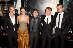 Tom Felton, Emma Watson, Daniel Radcliffe, Rupert Grint, and Matthew Lewis attend the premiere of "Harry Potter and the Deathly Hallows: Part 2"