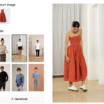 TikTok’s AI-generated product try-on feature, showing a fake model wearing a dress.