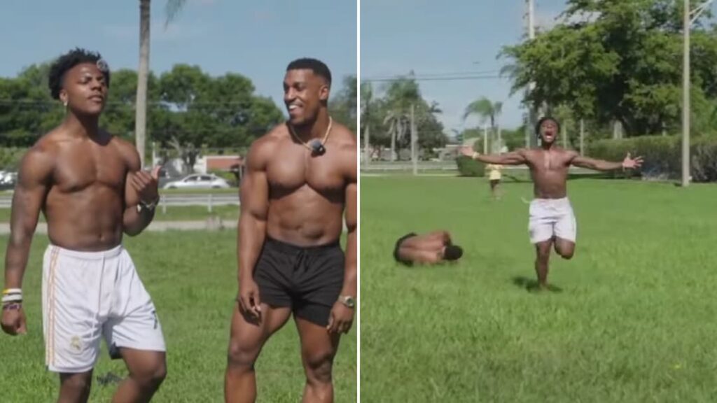 IShowSpeed destroys Ashton Hall in four races as fitness influencer face plants