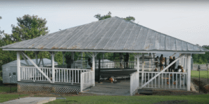 Boxing ring inside a gazebo.