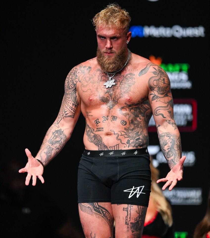 Jake Paul at weigh-ins before his heavyweight bout with Mike Tyson.