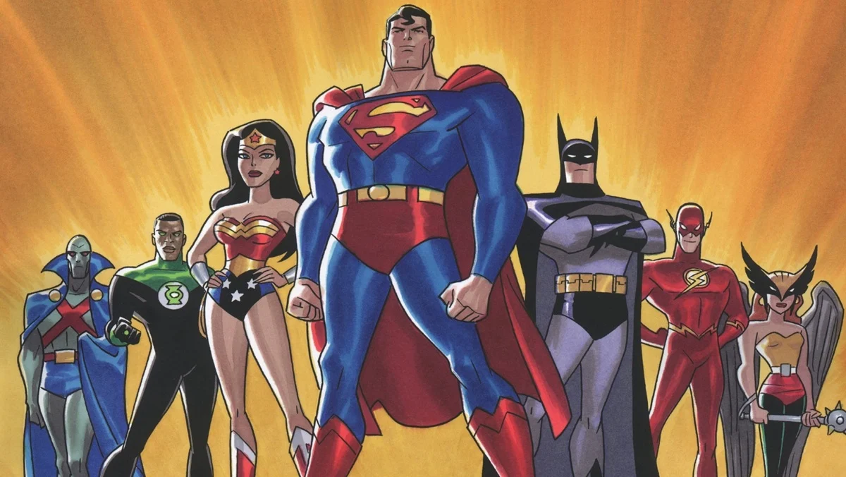 The main roster of the 2001-2006 animated Justice League series.