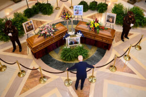 Former President Joe Biden pays his respects to Melissa and Mark Hortman