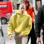 Justin Bieber walking in New York City.