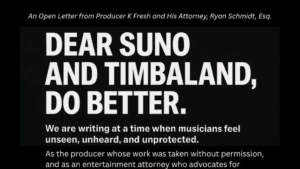 K Fresh open letter to timbaland and suno over music theft