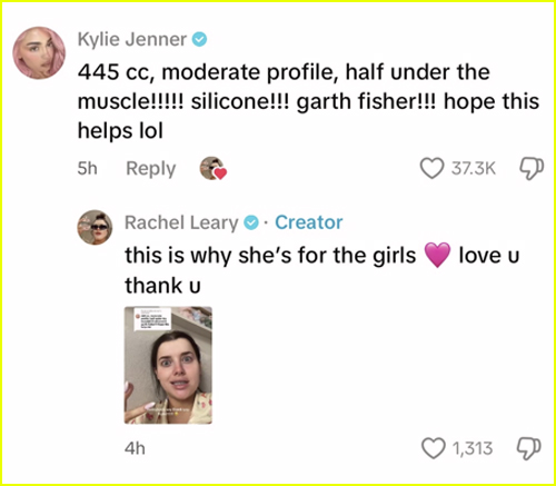 Kylie Jenner boob job comment