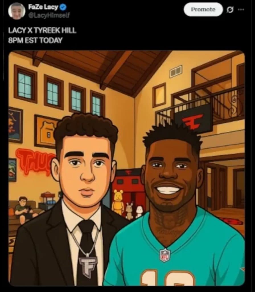 tweet showing AI generated image of Lacy with Tyreek Hill