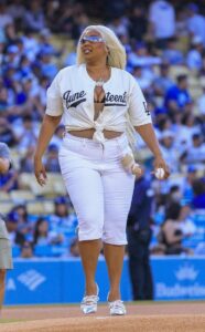 

Lizzo threw the honorary first pitch before the regular-season MLB game between the Los Angeles Dodgers and the San Diego Padres on Thursday, June 19, 2025, at Dodger Stadium in Los Angeles, California.