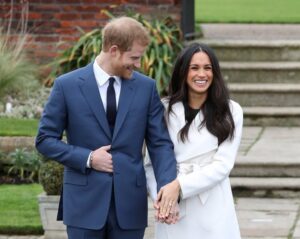 Prince Harry and Meghan Markle announce their engagement at Kensington Palace on Nov. 27, 2017, in London.