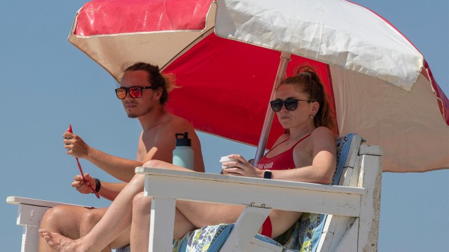 Asbury Park lifeguards under umbrella