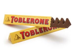Toblerone chocolate bar with almonds and honey nougat.