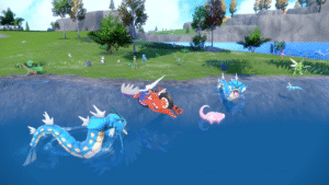 <em>An official screenshot showing Casseroya Lake in </em>Pokémon Scarlet<em> on Switch 2.</em>..