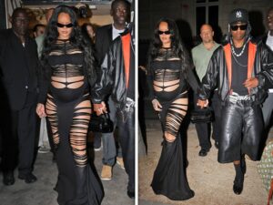 rihanna pregnant in see through dress paris bg 3