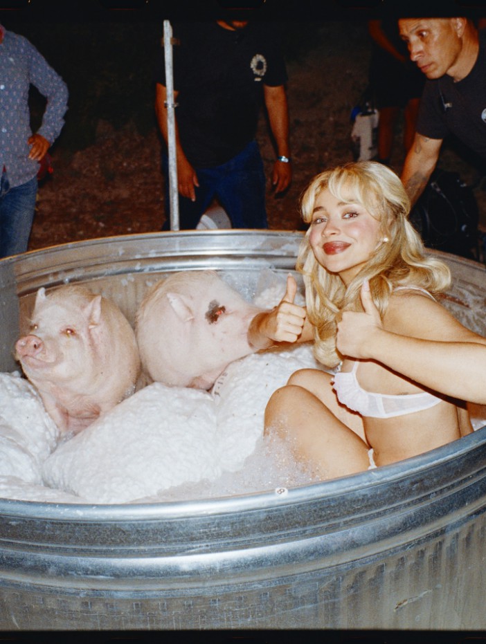 Sabrina Carpenter shares BHS look at her Manchild video shoot.