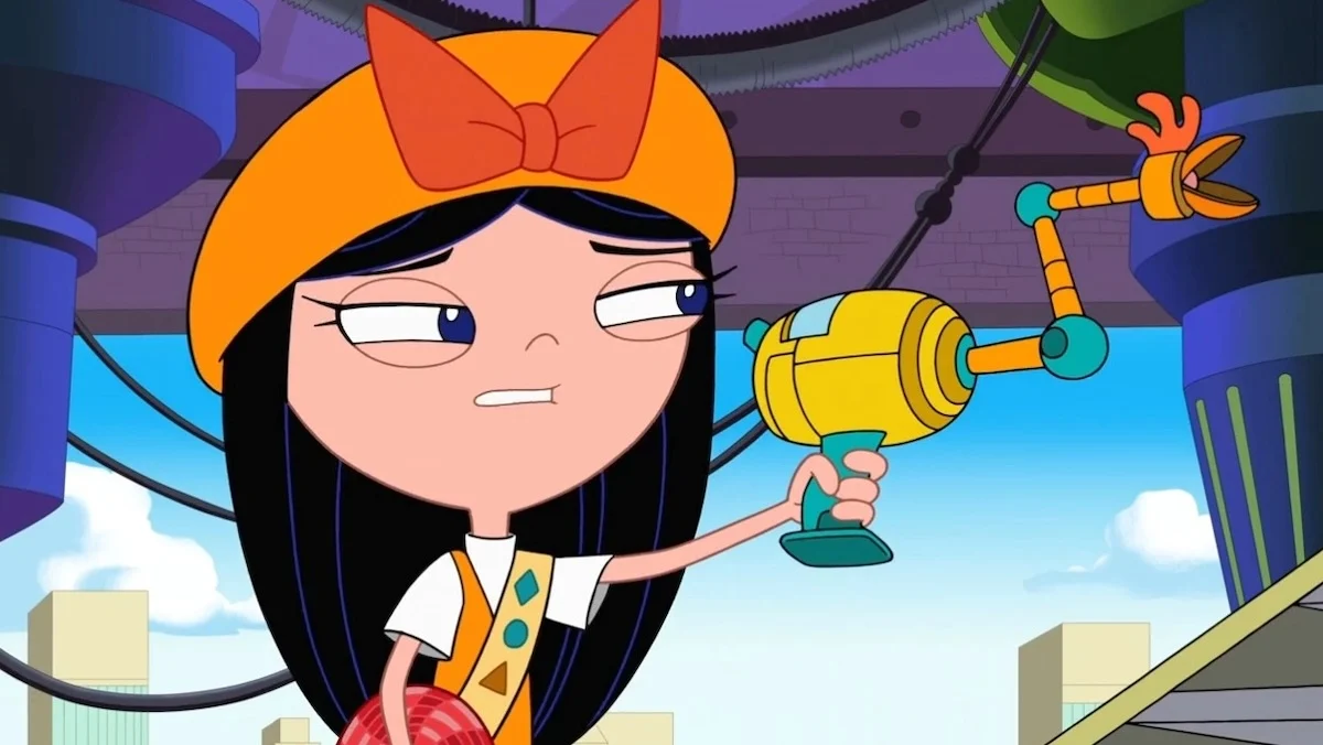 Isabella holds a Chicken Replacinator device in Phineas and Ferb