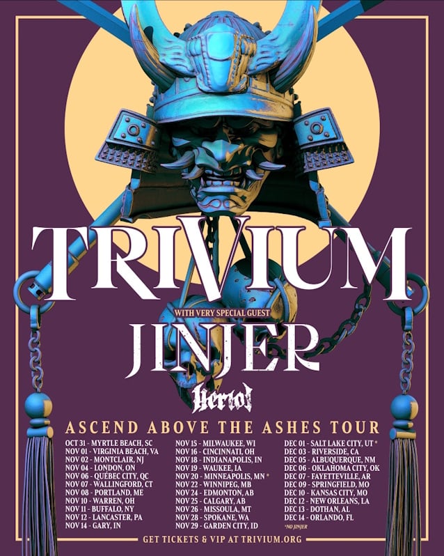 TRIVIUM Announces Fall 2025 North American Tour With JINJER And HERIOT