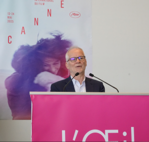 Cannes chief Thierry Frémaux speaks at the l'Oeil d'or ceremony