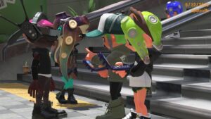 Four Inklings standing together in Splatsville.