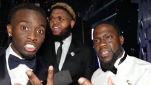 A photo of Kai Cenat, Druski and Kevin Hart at the BET Awards.