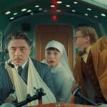 L-R: Benicio Del Toro, Mia Threapleton and Michael Cera in 'The Phoenician Scheme'