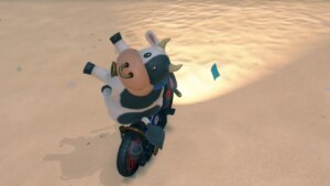 Cow posing for a picture in Mario Kart Tour