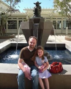 Cliff Ramshaw with his daughter when he worked at Industrial Light & Magic in California.