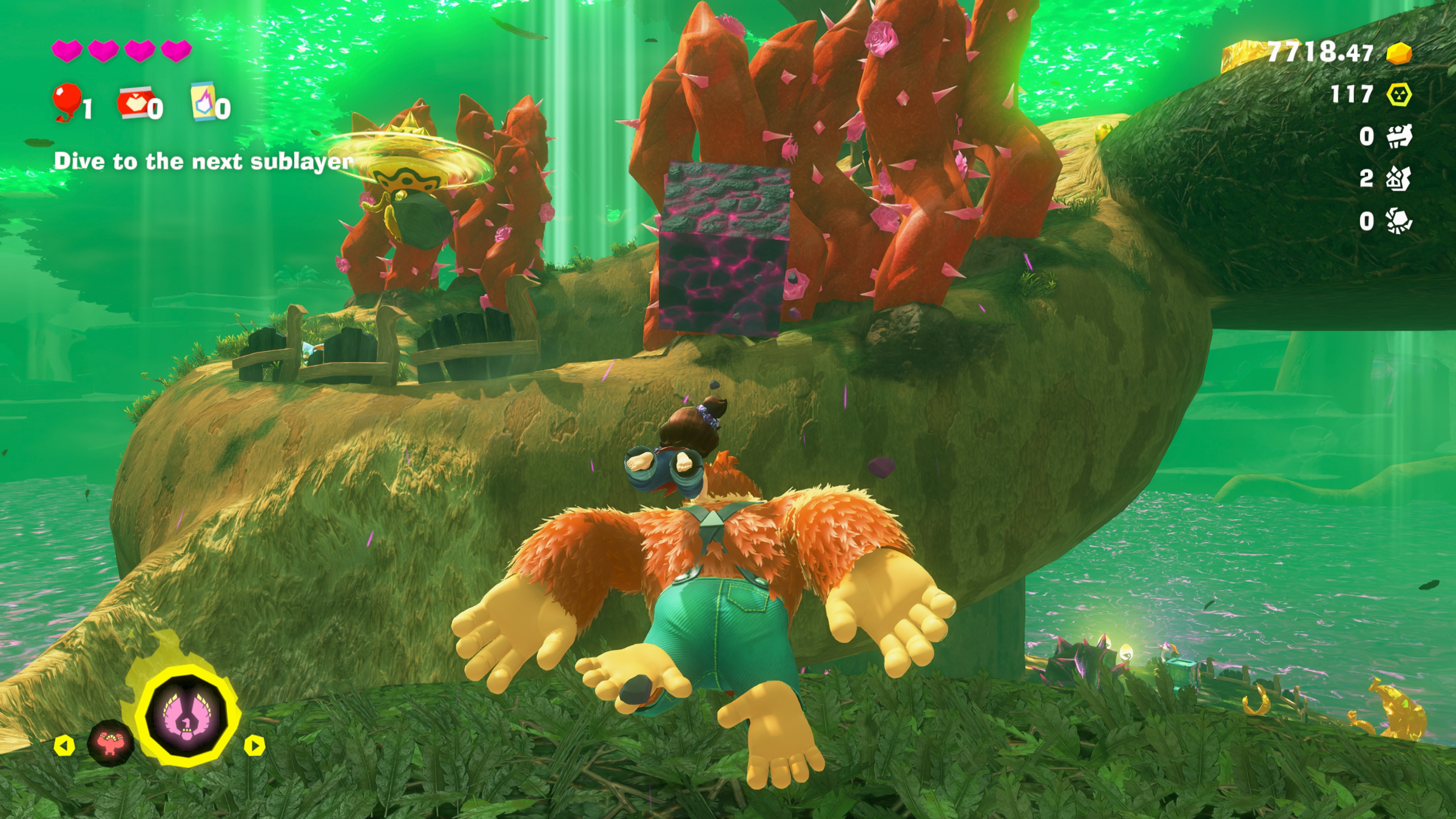 Donkey Kong hurls an explosive square at some thorns in the new Switch 2 game, Donkey Kong Bananza.