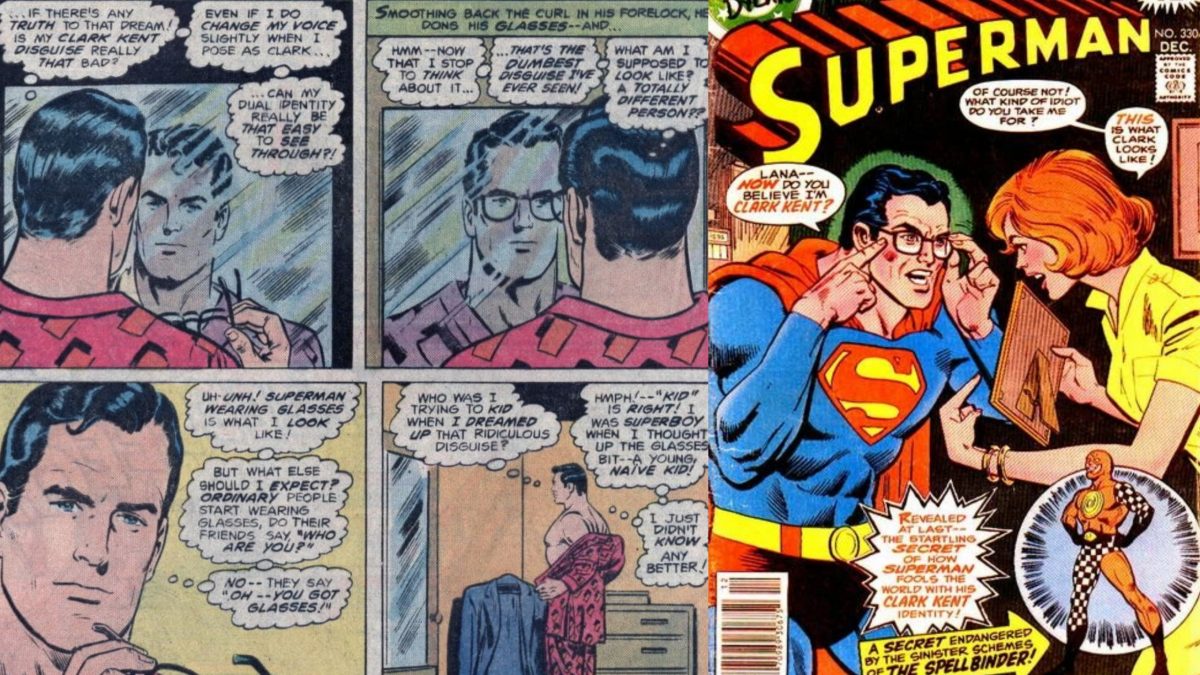 Superman wonders if his glasses can protect his identity in Superman #330 from 1978.