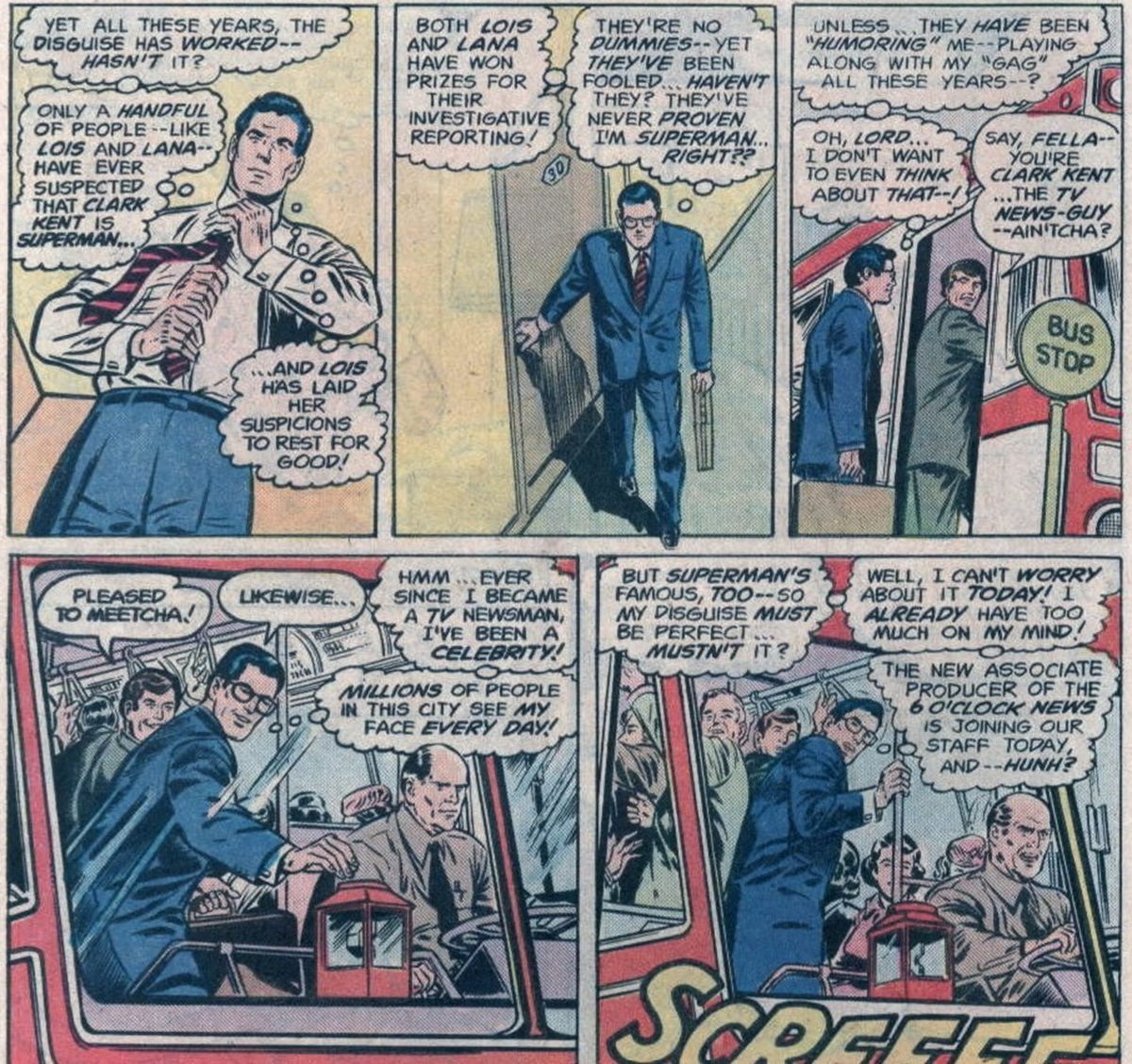 Clark Kent ponders his glasses as a way of keeping his identity secret in Superman #330 (1978)
