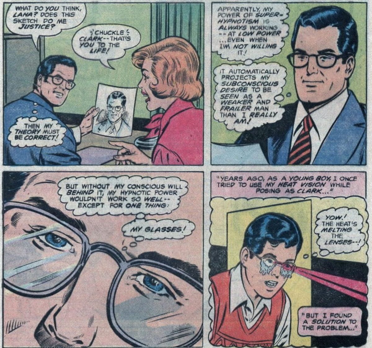 Superman remembers how he made his glasses as Superboy in Superman #330. (1978)