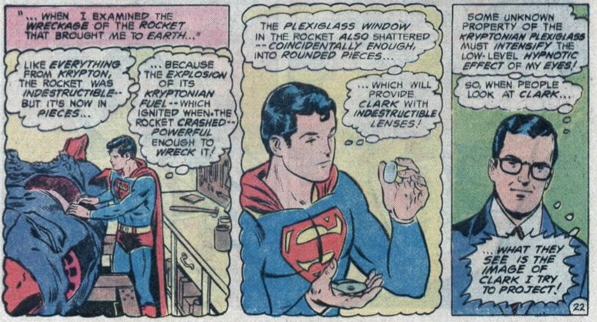 Superboy creates his iconic glasses in a flashback from Superman #330 from 1978.
