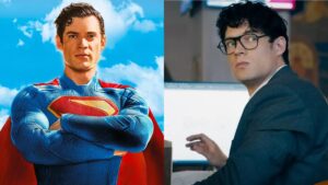 David Corenswet as Superman and Clark Kent.