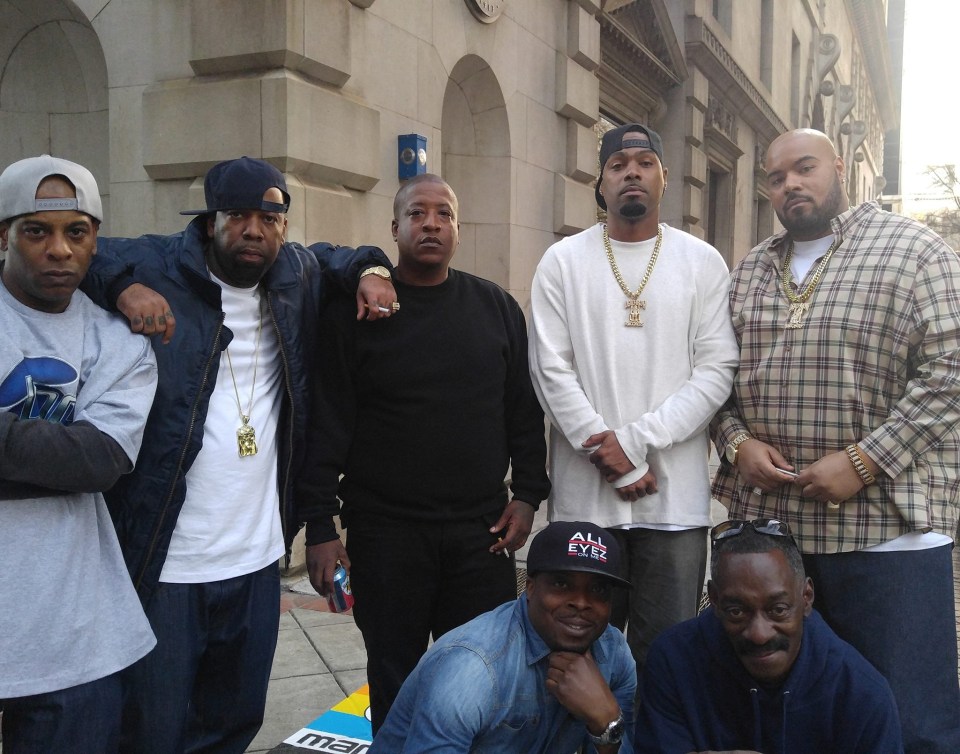 Behind-the-scenes photo of the film *All Eyez on Me* cast and crew.