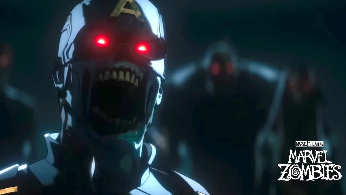A screaming zombie Captain America on Marvel Zombies