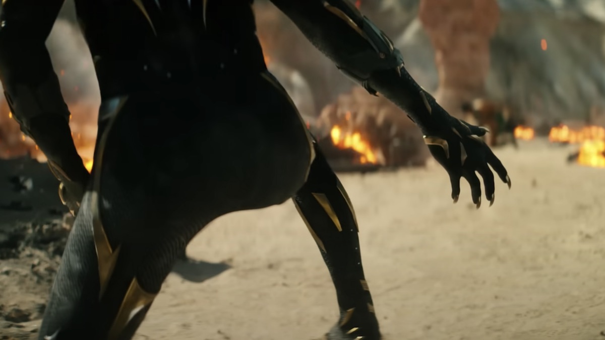 Backside of the new Black Panther in action in Wakanda Forever