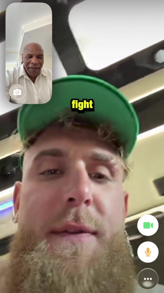 Jake Paul and Mike Tyson on a video call discussing a fight.