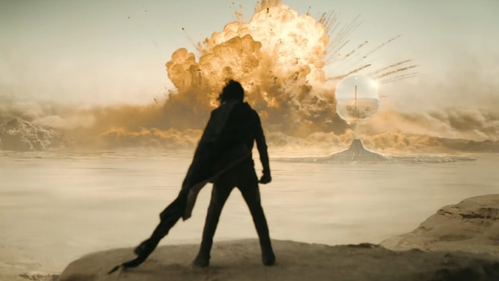 Paul watched a massive explosion from a cliff in Dune: Part Two