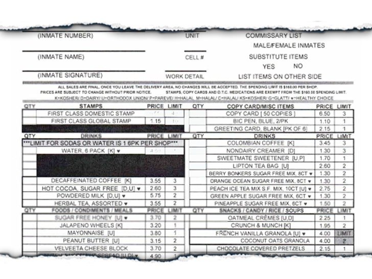 luigi mangione mdc brooklyn commissary list 1